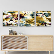 Conjunto de pinturas decorativas em tela – 30 x 90 cm – madeira