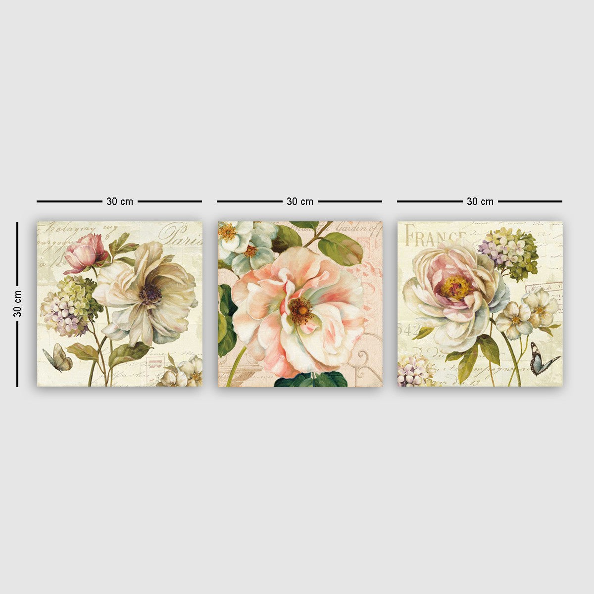 Conjunto de pinturas decorativas em tela – 30 x 90 cm – 100% tela, 100% moldura de madeira