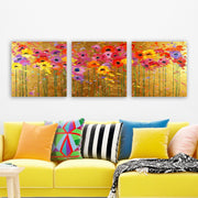 Conjunto de pinturas decorativas em tela – 30 x 90 cm – madeira
