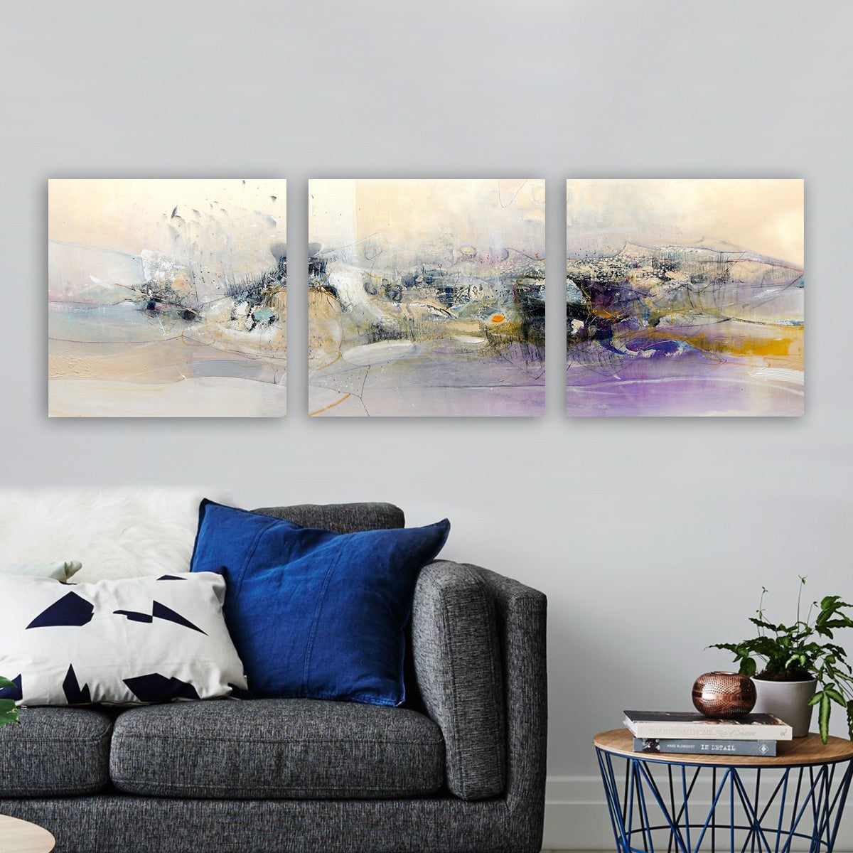 Conjunto de pinturas decorativas em tela elegante – 30 x 90 cm – madeira – tela
