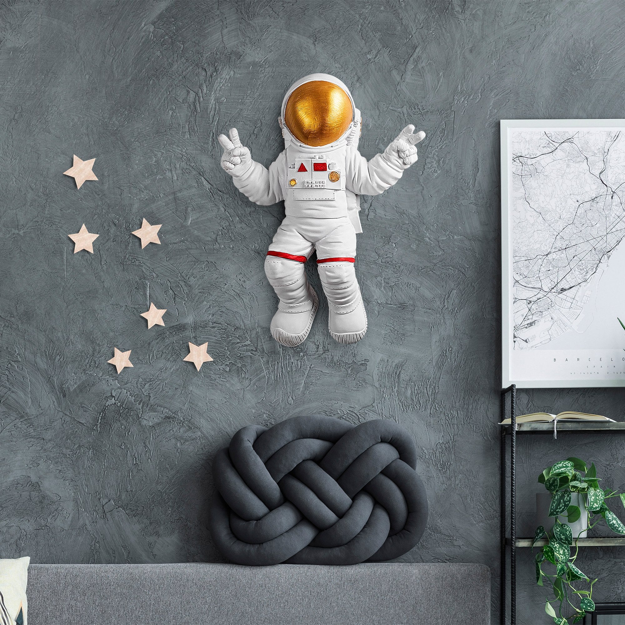 Acessório de parede decorativo elegante, branco e dourado, 35 x 47 x 10 cm | 100% poliéster | Perfeito para decoração moderna e interiores elegantes