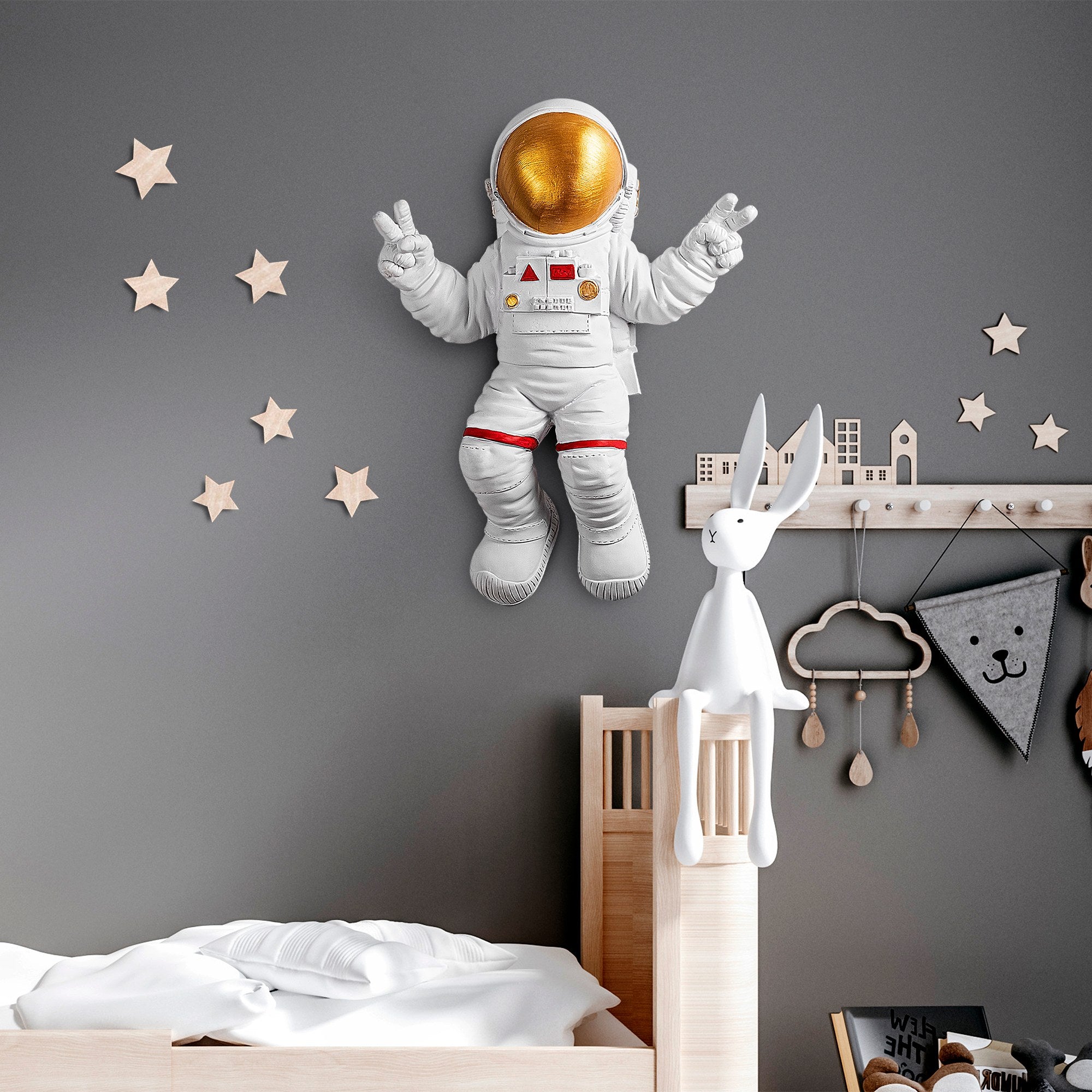 Acessório de parede decorativo elegante, branco e dourado, 35 x 47 x 10 cm | 100% poliéster | Perfeito para decoração moderna e interiores elegantes