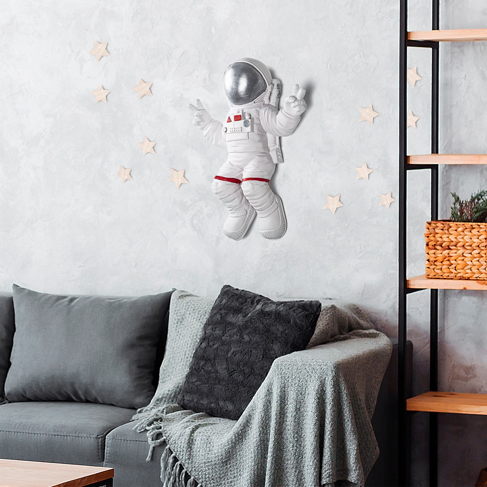 Acessório de parede decorativo elegante, branco e cinza, 35 x 47 x 10 cm | 100% poliéster | Perfeito para decoração de casa e espaços de convivência modernos