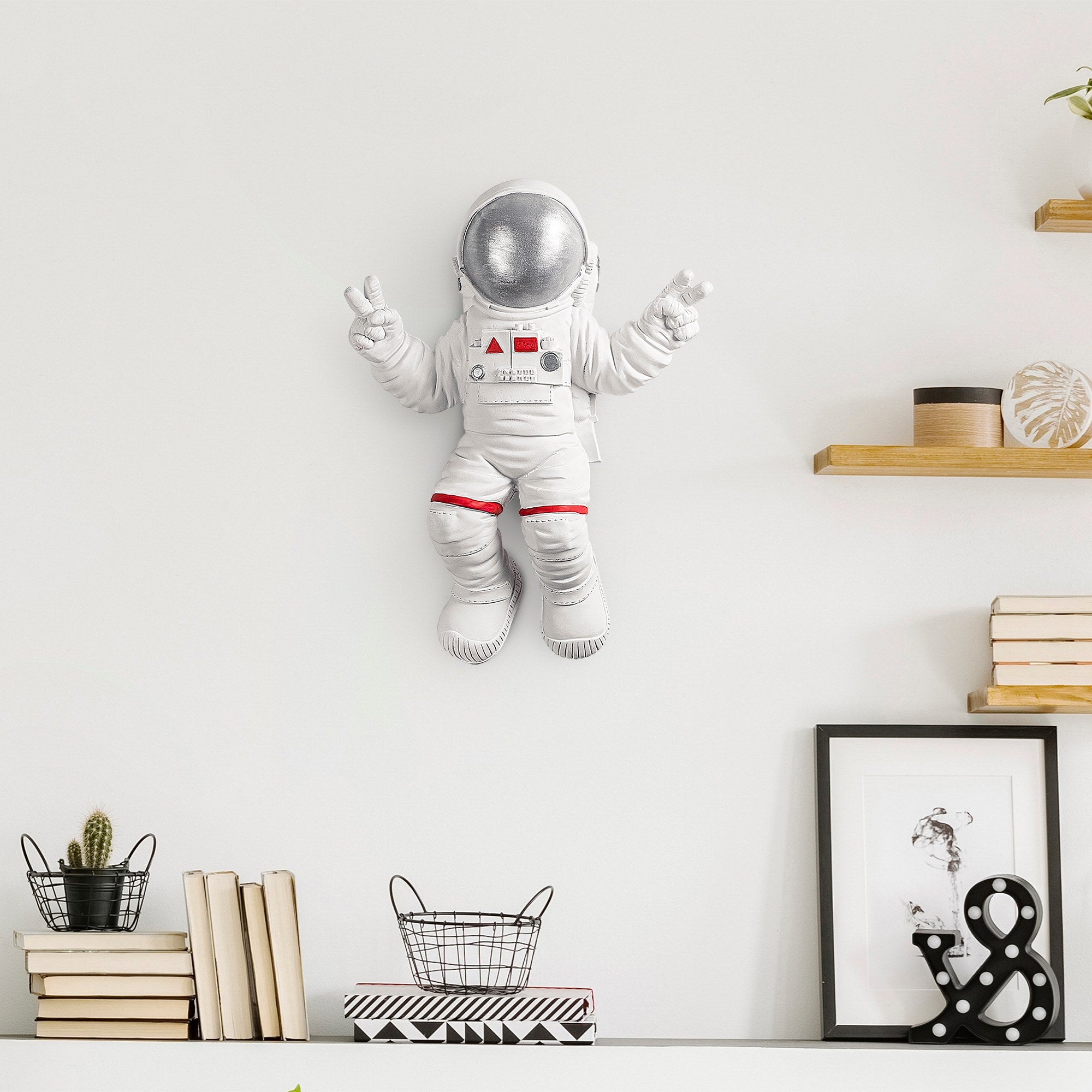 Acessório de parede decorativo elegante, branco e cinza, 35 x 47 x 10 cm | 100% poliéster | Perfeito para decoração de casa e espaços de convivência modernos