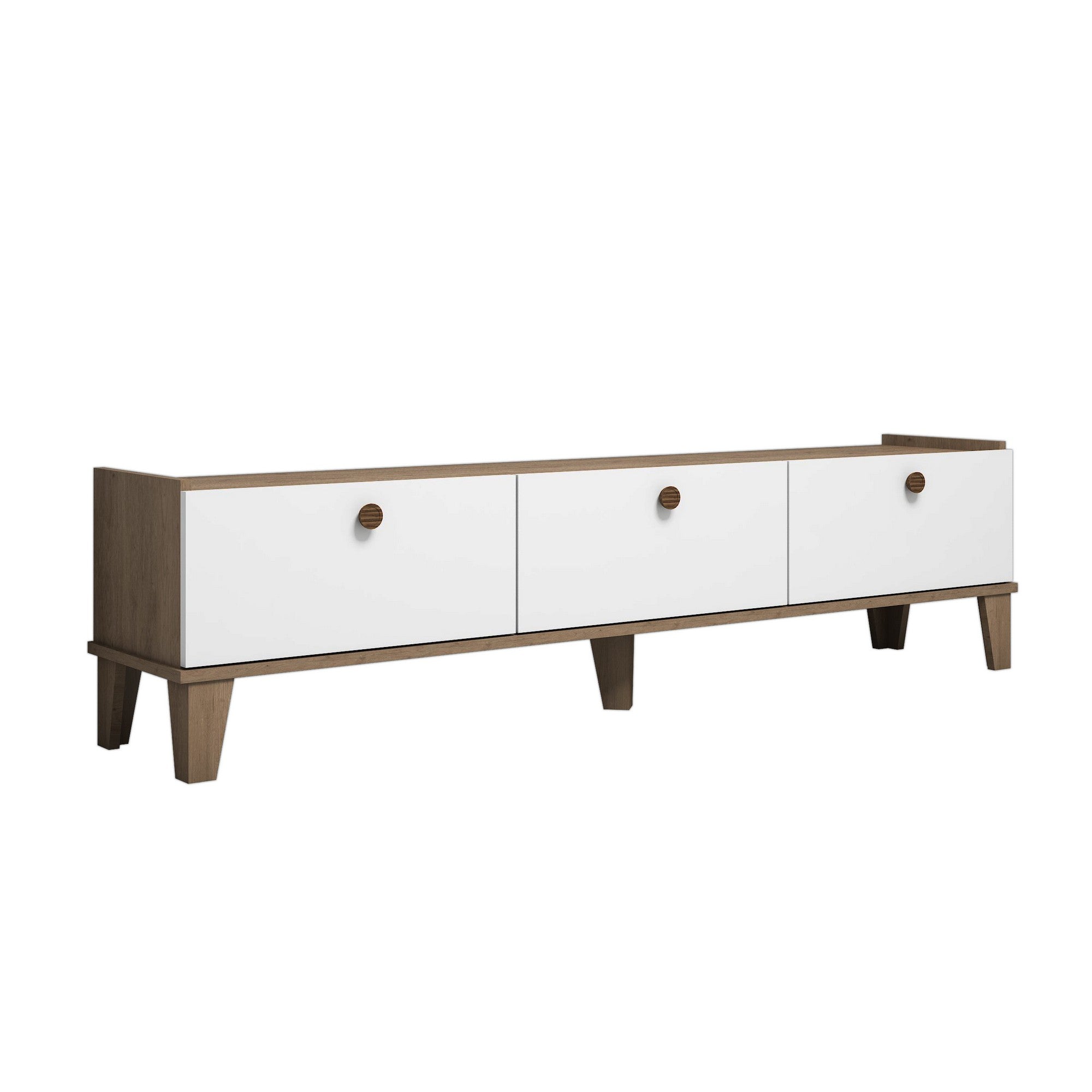 Suporte de TV escandinavo, carvalho e branco, 178 cm | Painel de partículas 100% revestido de melamina, 18 mm de espessura | Montável na parede, elegante com inúmeras prateleiras