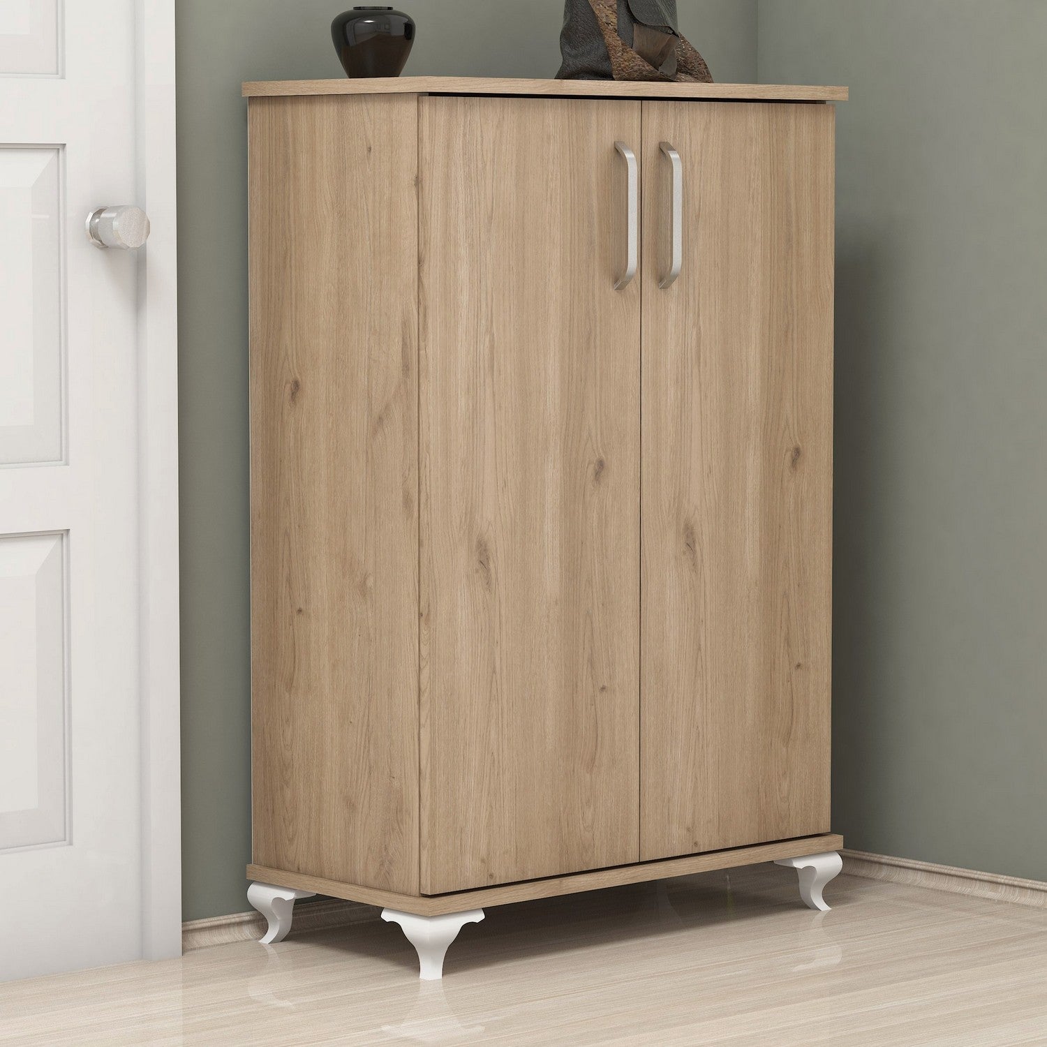 Elegante sapateira de nogueira, 72 cm x 100 cm x 32,5 cm | Painel de partículas 100% revestido de melamina, 18 mm de espessura | Montável na parede com inúmeras prateleiras