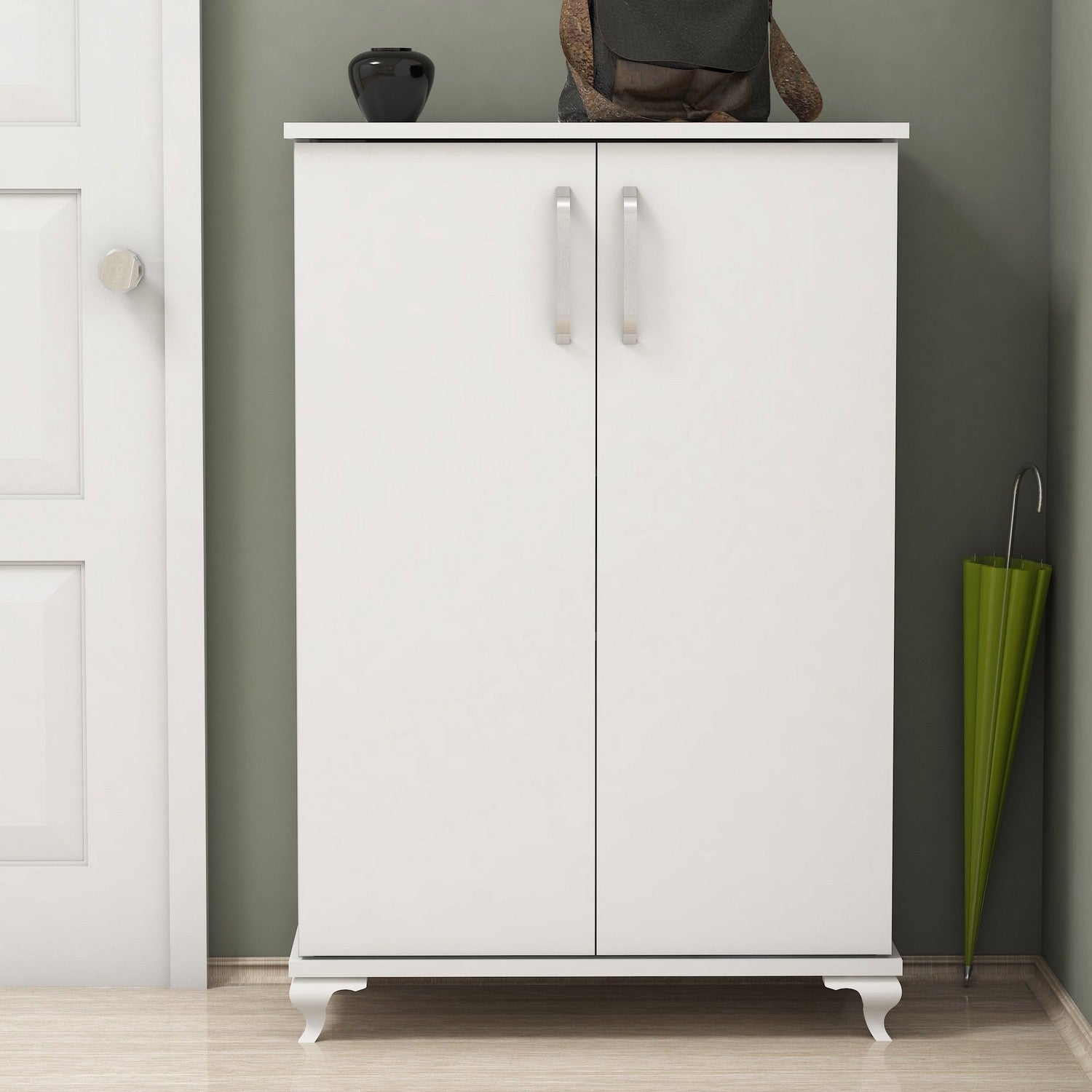 Elegante sapateira branca, 72 cm x 100 cm x 32,5 cm | Painel de partículas 100% revestido em melamina, 18 mm de espessura | Montável na parede com inúmeras prateleiras