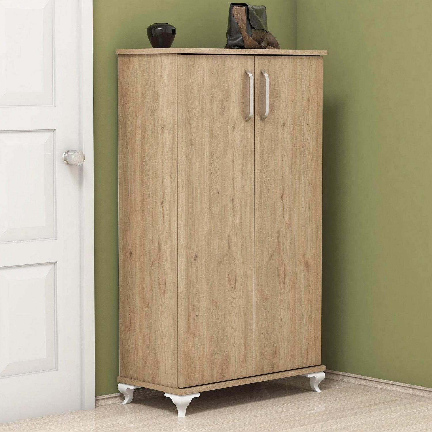 Elegante sapateira de nogueira, 72 cm x 120 cm x 32,5 cm | Painel de partículas 100% revestido de melamina, 18 mm de espessura | Montável na parede com inúmeras prateleiras