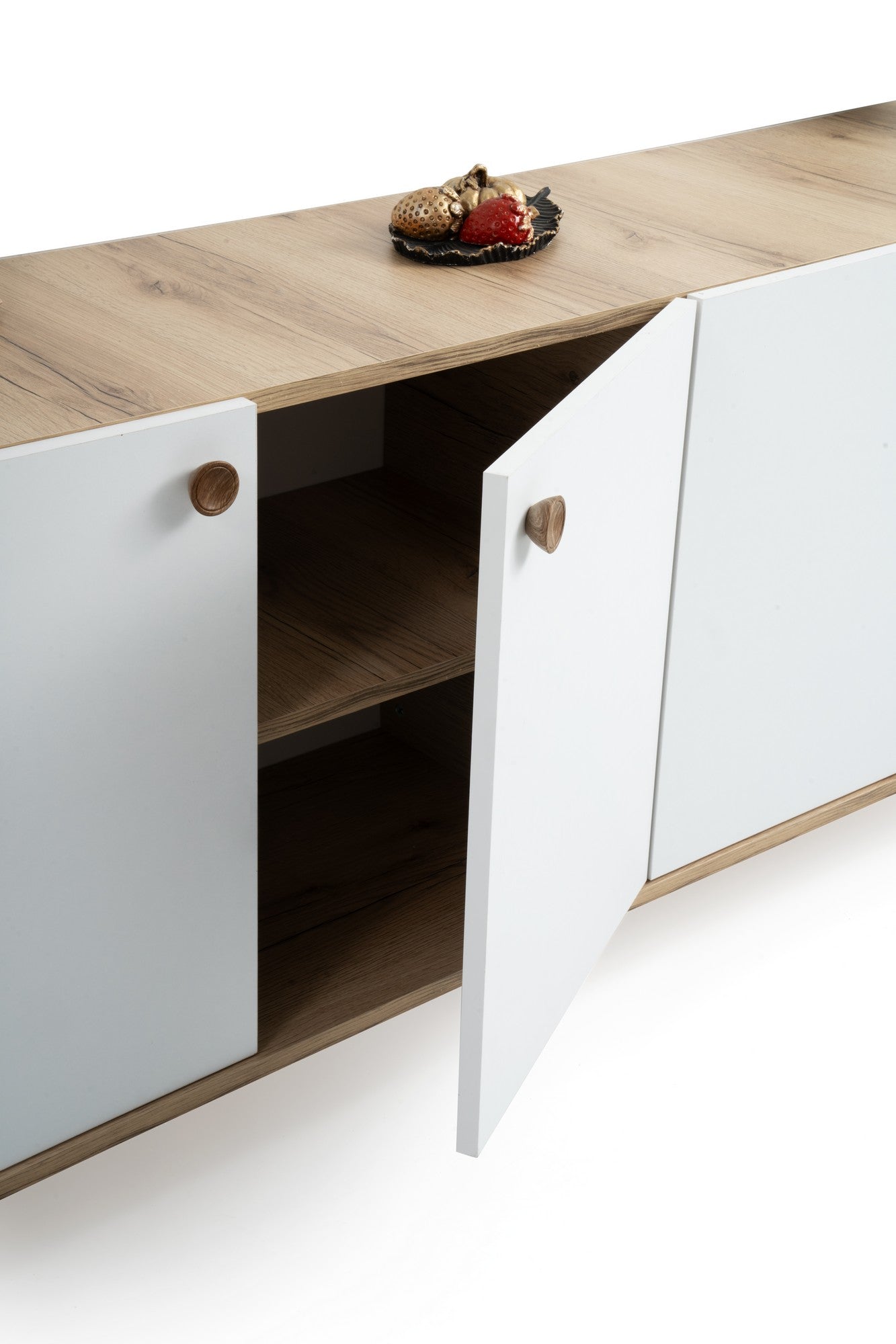 Aparador Escandinavo – 180 x 77,8 x 41 cm – Carvalho e Branco – Painel de Partículas