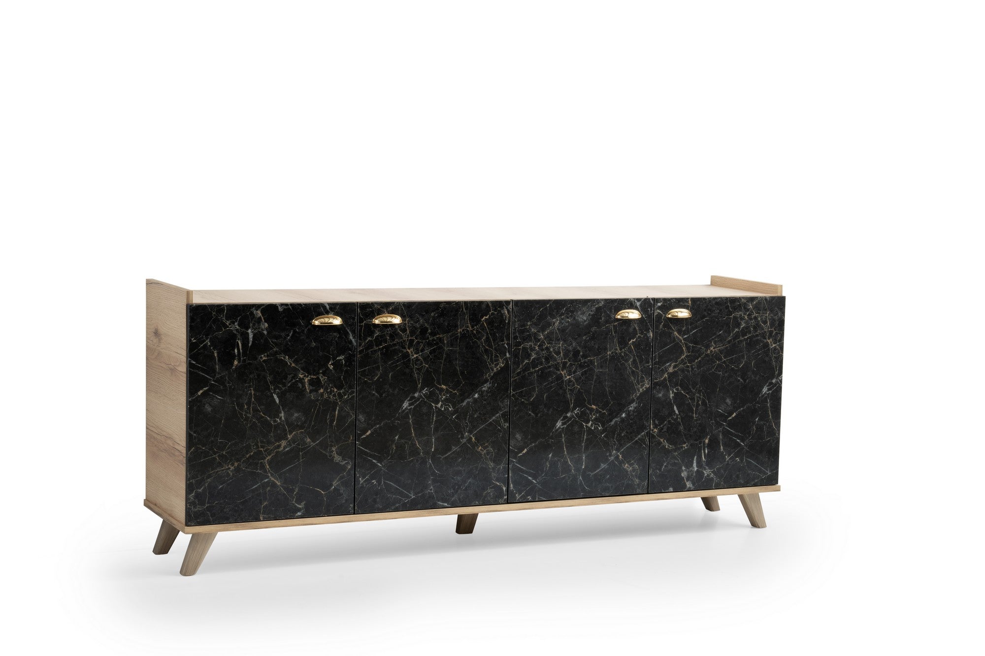 Aparador com Acabamento em Mármore – 180 cm – Carvalho e Mármore – Painéis de Partículas 100% Revestidos em Melamina
