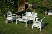 Conjunto de Jardim Branco 4 Lugares com Mesa de Centro - Polipropileno 100% Resistente às Intempéries