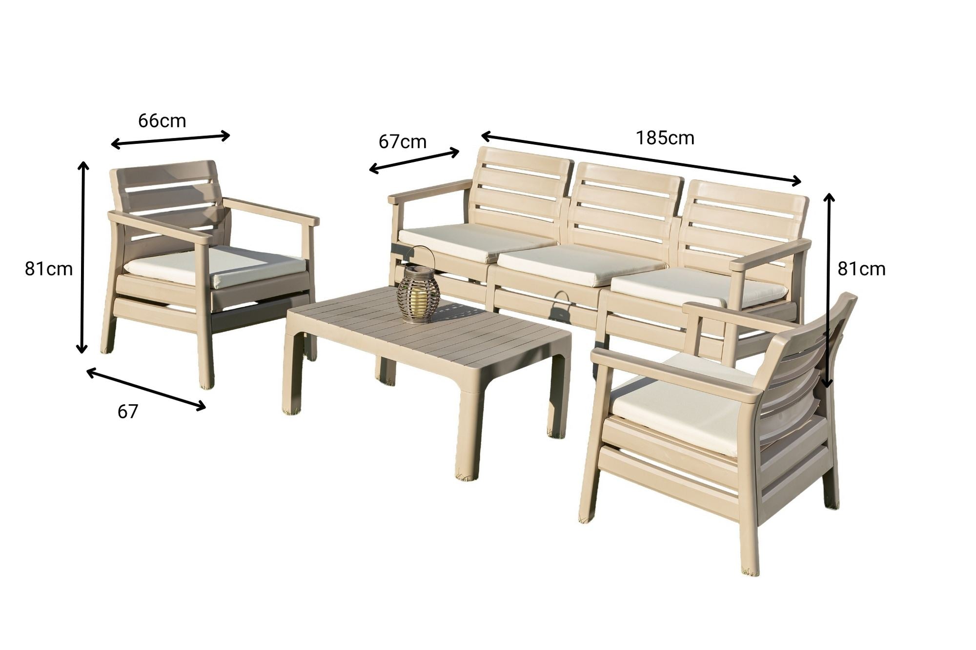Conjunto de Jardim Desert Beige - Sofá 2 Lugares + 2 Poltronas + Mesa de Centro em Polipropileno 100%
