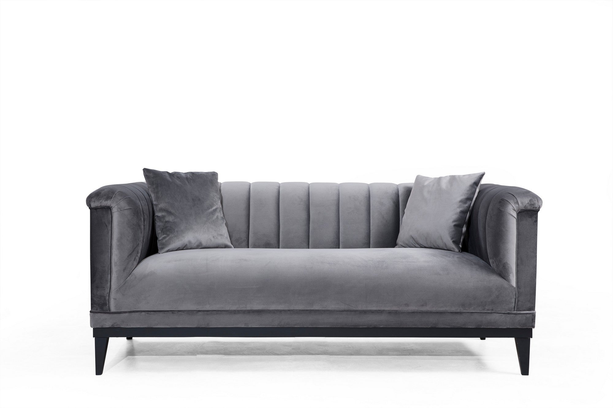 Sofá-cama moderno de 2 lugares, cinza escuro, 190 cm | Estrutura de madeira de faia, molas ensacadas e conforto de espuma | Inclui 2 almofadas, design elegante e funcional