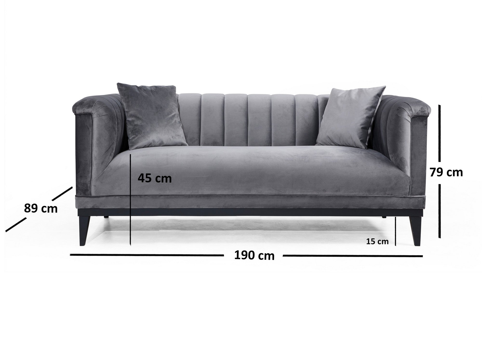 Sofá-cama moderno de 2 lugares, cinza escuro, 190 cm | Estrutura de madeira de faia, molas ensacadas e conforto de espuma | Inclui 2 almofadas, design elegante e funcional