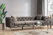 Sofá moderno de 3 lugares, estrutura em madeira de faia e aglomerado, antracite | 100% poliéster, pernas cromadas, 4 almofadas incluídas | Elegante e confortável para casa e escritório