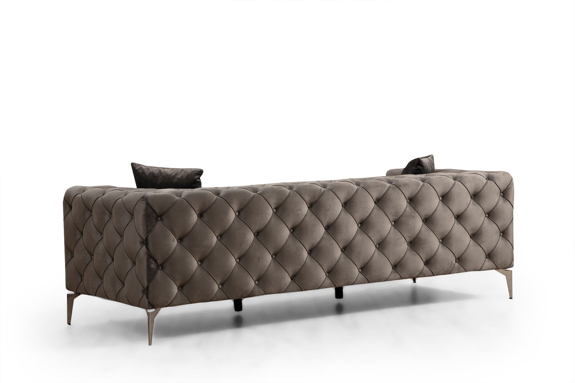 Sofá moderno de 3 lugares, estrutura em madeira de faia e aglomerado, antracite | 100% poliéster, pernas cromadas, 4 almofadas incluídas | Elegante e confortável para casa e escritório
