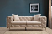 Sofá moderno de 2 lugares, cru, 197 x 73 x 90 cm | Estrutura em madeira de faia, 100% poliéster, pernas cromadas | Inclui 2 almofadas, capas removíveis, elegante e confortável