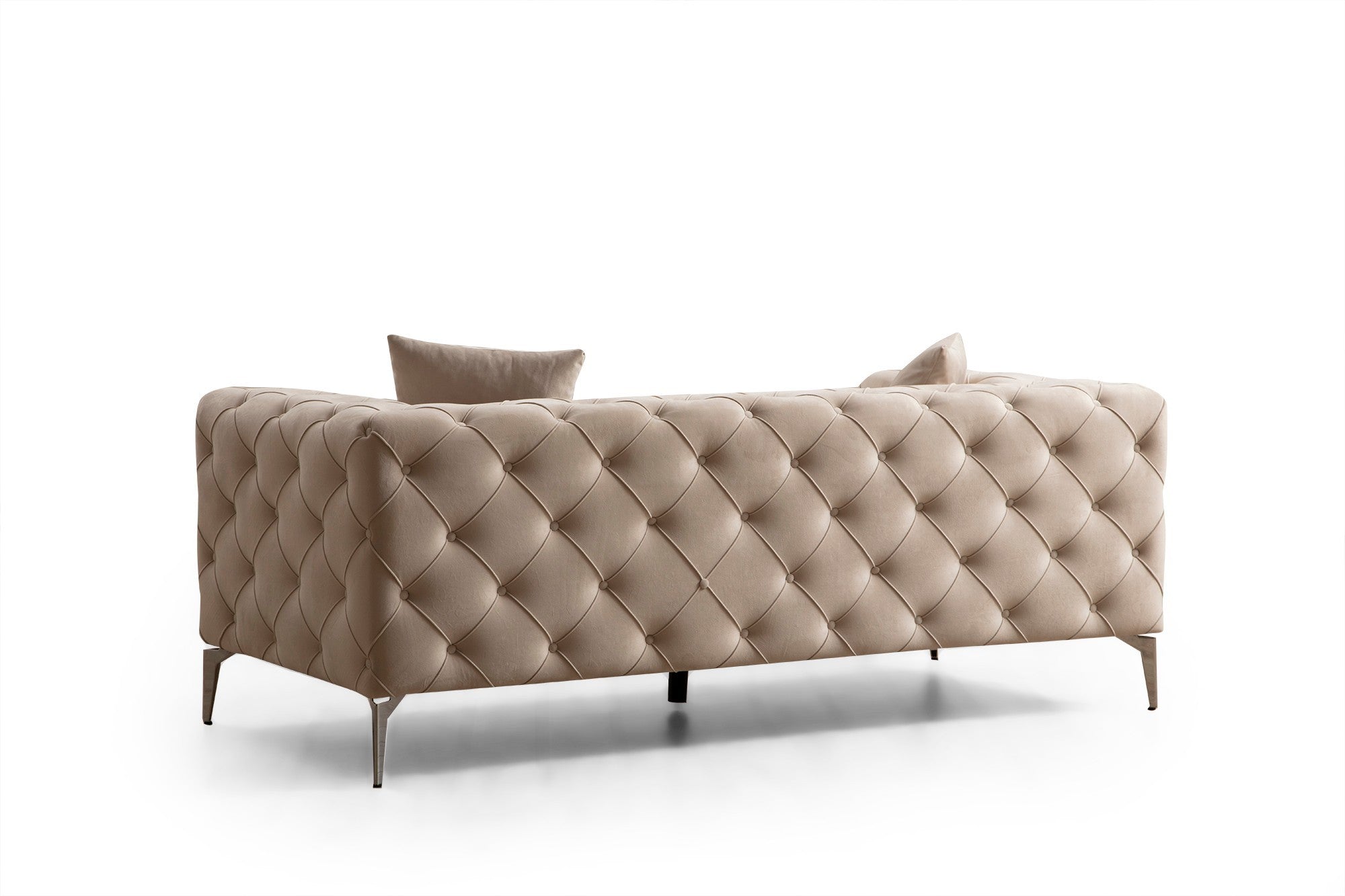 Sofá moderno de 2 lugares, cru, 197 x 73 x 90 cm | Estrutura em madeira de faia, 100% poliéster, pernas cromadas | Inclui 2 almofadas, capas removíveis, elegante e confortável
