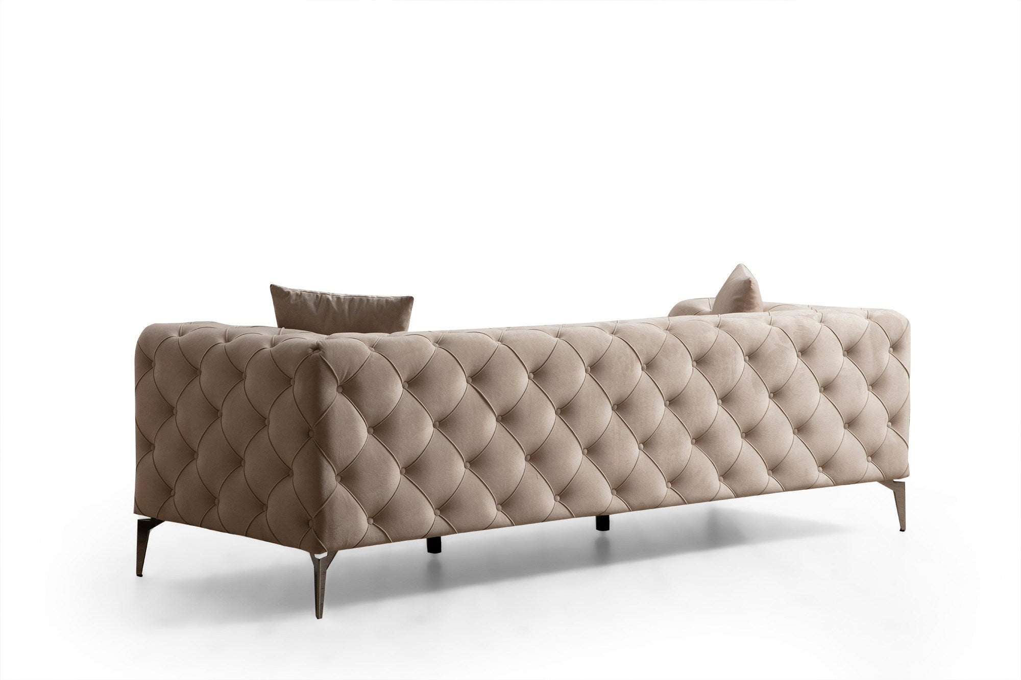 Sofá moderno de 3 lugares, cru, 237 cm | Estrutura em madeira de faia, 100% poliéster, pernas cromadas | Inclui 2 almofadas, capas removíveis, design elegante e confortável