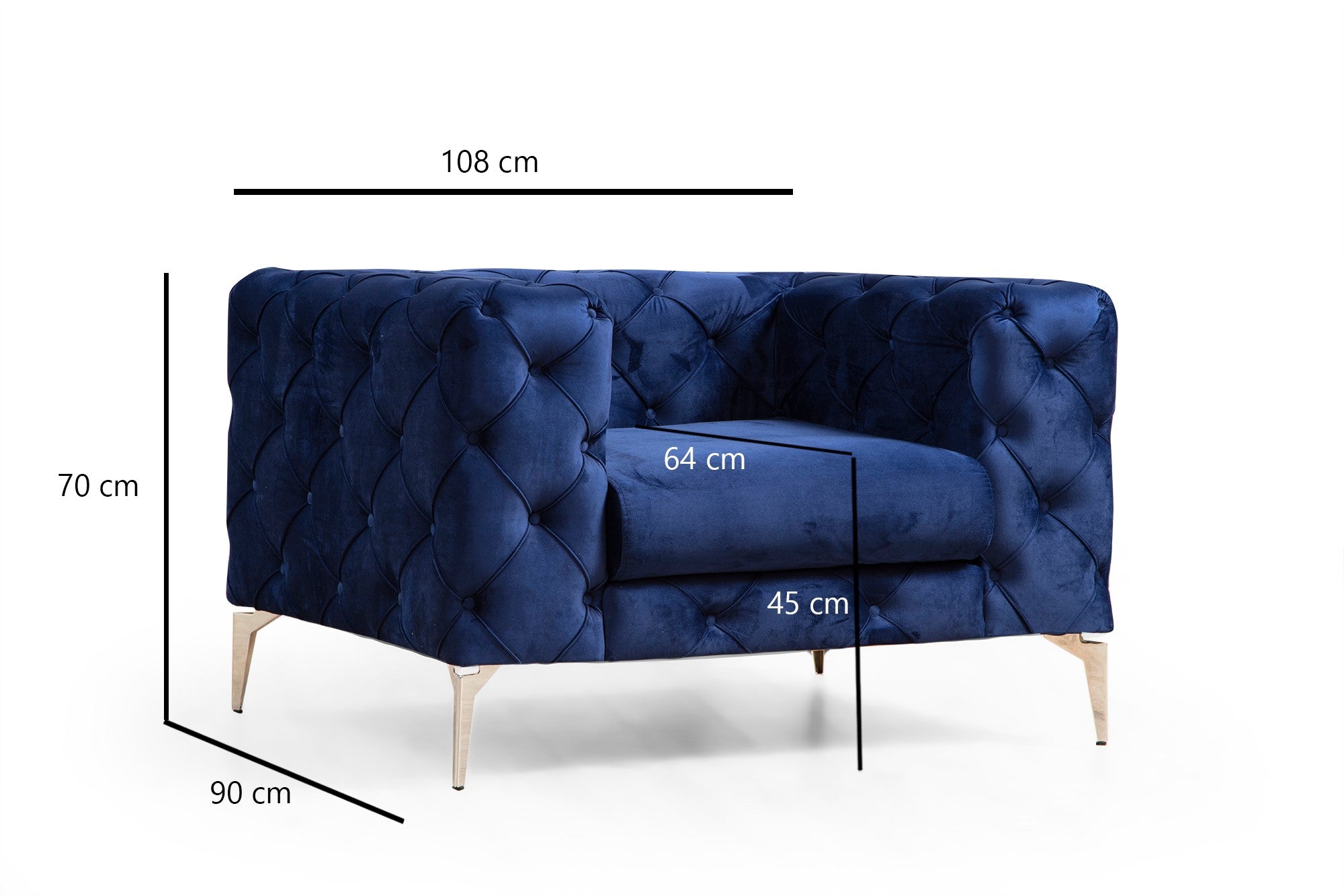 Poltrona Elegante – 108 cm – Azul Marinho – Madeira de Faia e Aglomerado