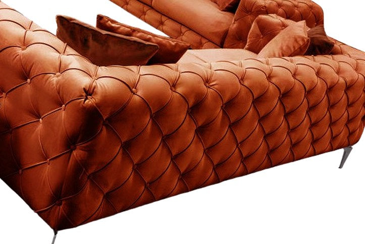 Sofá moderno de 2 lugares, laranja, 197 cm | Estrutura em madeira de faia, 100% poliéster, capas removíveis, pernas de metal preto, inclui 2 almofadas | Elegante e confortável