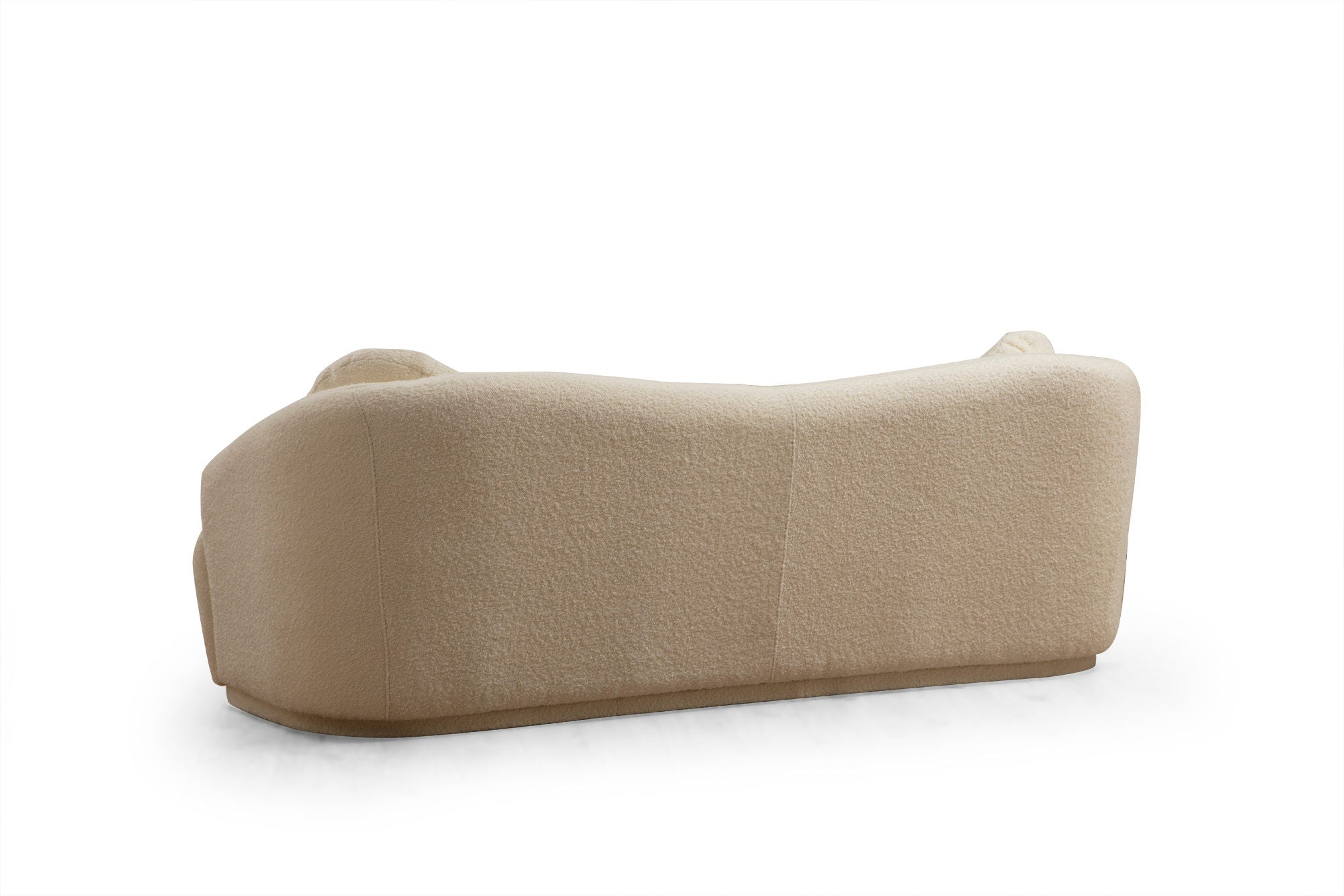 Sofá elegante de 3 lugares, cor creme, estrutura em madeira de faia e aglomerado, 225 cm | 100% poliéster, almofadas fixas, pés de nogueira | Design escandinavo moderno