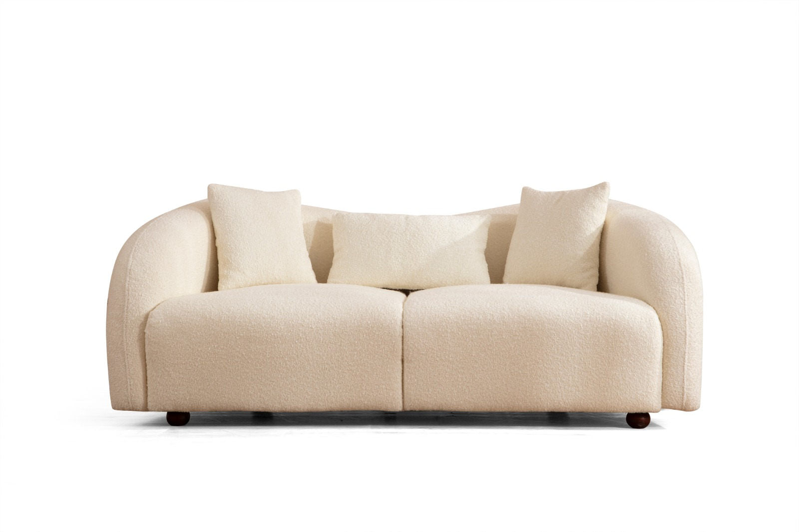 Sofá moderno de 2 lugares, cor creme, estrutura de madeira de faia e aglomerado, 190 x 76 x 91 cm | 100% poliéster, pernas de nogueira, inclui 2 almofadas, tecido lavável a seco