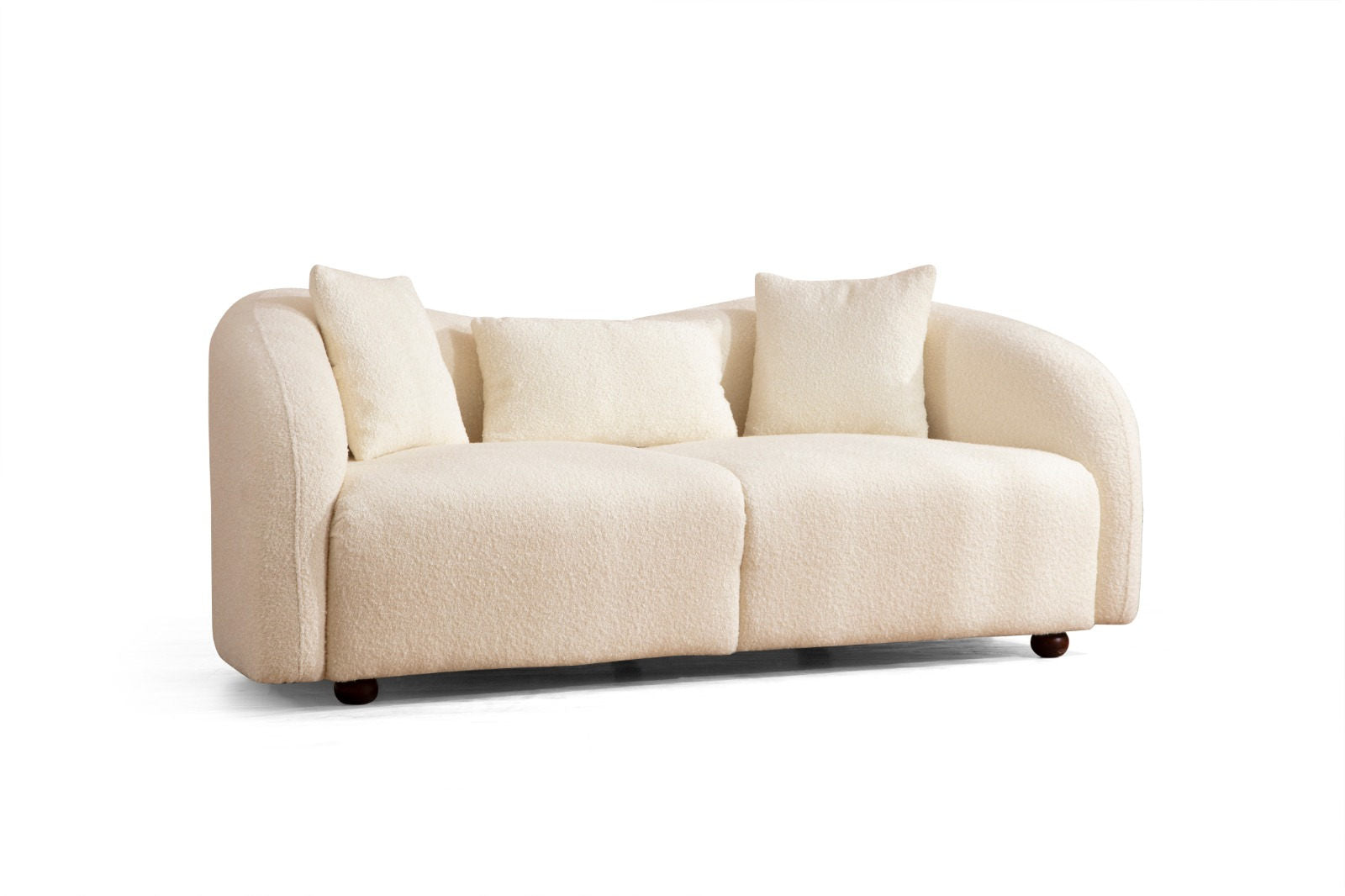 Sofá moderno de 2 lugares, cor creme, estrutura de madeira de faia e aglomerado, 190 x 76 x 91 cm | 100% poliéster, pernas de nogueira, inclui 2 almofadas, tecido lavável a seco