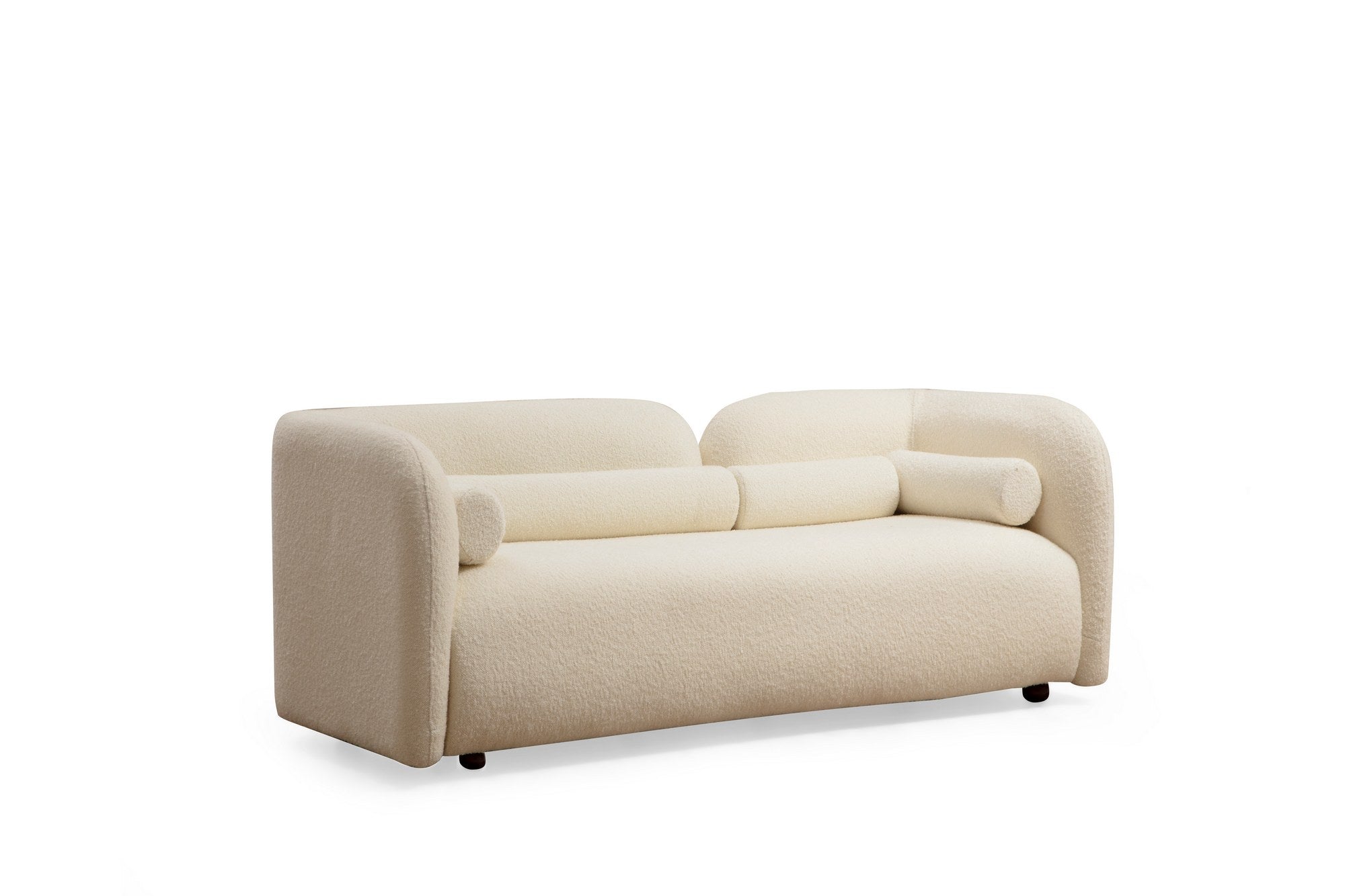 Sofá elegante de 2 lugares, cor creme, estrutura em madeira de faia e aglomerado, 190 x 74 x 90 cm | 100% poliéster, espuma 28 DNS, pernas em nogueira, inclui 2 almofadas