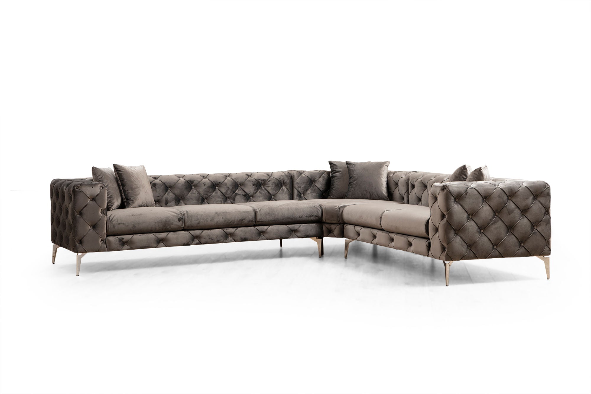 Sofá de Canto Moderno, Antracite, 310 cm | Estrutura em Madeira de Faia e Aglomerado, 100% Poliéster, 6 Almofadas, Capas Removíveis, Pés de Metal | Elegante e Confortável