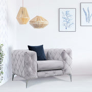 Poltrona moderna, cinza claro, estrutura em madeira de faia e aglomerado, 108x90x70 cm | 100% poliéster, pernas cromadas, inclui almofada | Elegante e confortável para casa e hotel