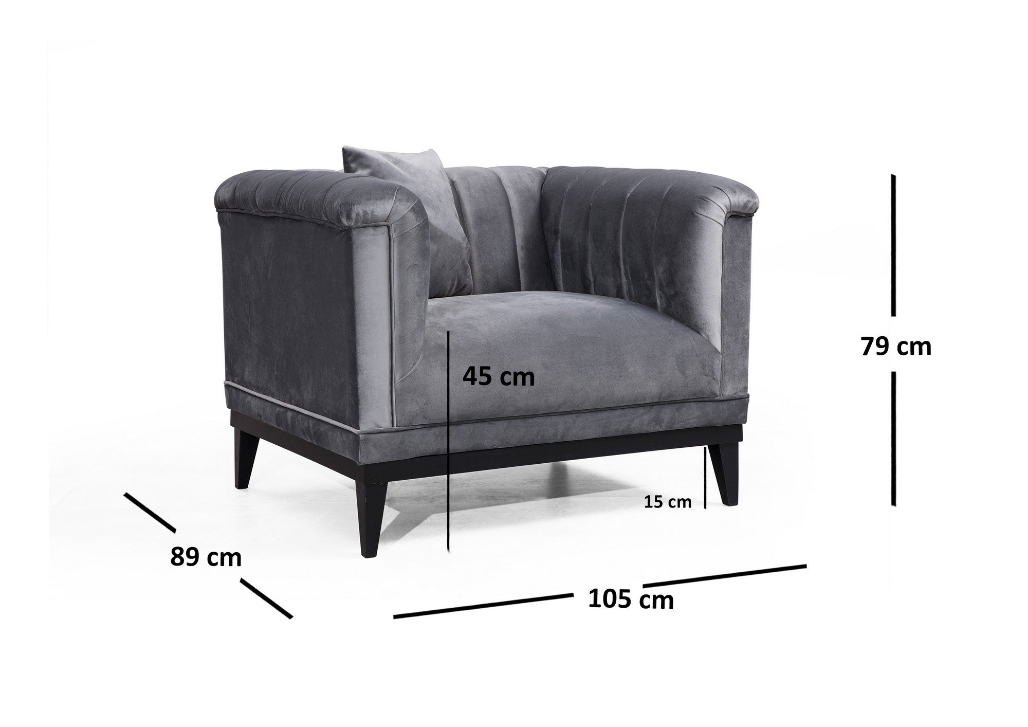 Poltrona moderna com orelhas, cinza escuro, 105 x 79 x 89 cm | Estrutura em madeira de faia, 100% poliéster, sistema de sofá-cama, inclui 2 almofadas | Elegante e funcional para casa e escritório