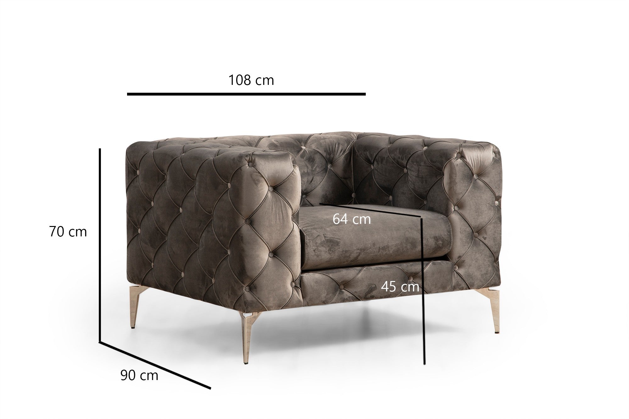 Poltrona moderna – 108 cm x 70 cm x 90 cm – Antracite – Madeira de faia e aglomerado