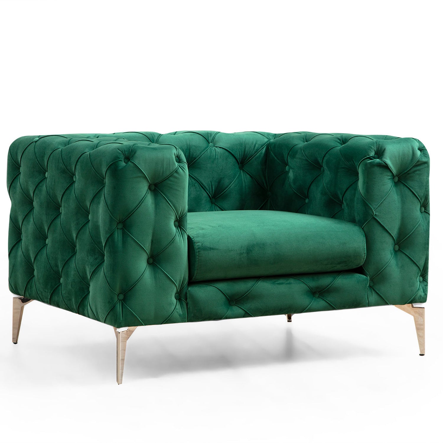 Poltrona Elegante Verde, Estrutura em Madeira de Faia e Aglomerado, 108x70x90 cm | 100% Poliéster, Pernas Cromadas, Capa de Almofada Removível | Perfeita para Espaços Modernos
