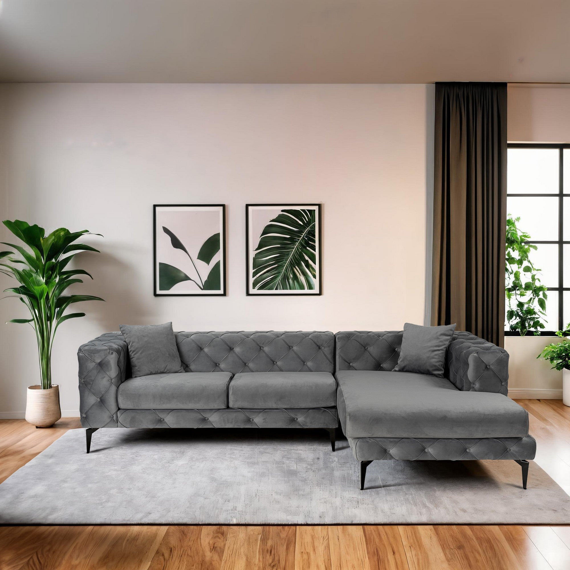 Sofá de canto elegante, antracite e preto, 270 cm | Estrutura de madeira de faia, 100% poliéster, capas removíveis, inclui 2 almofadas | Perfeito para espaços modernos