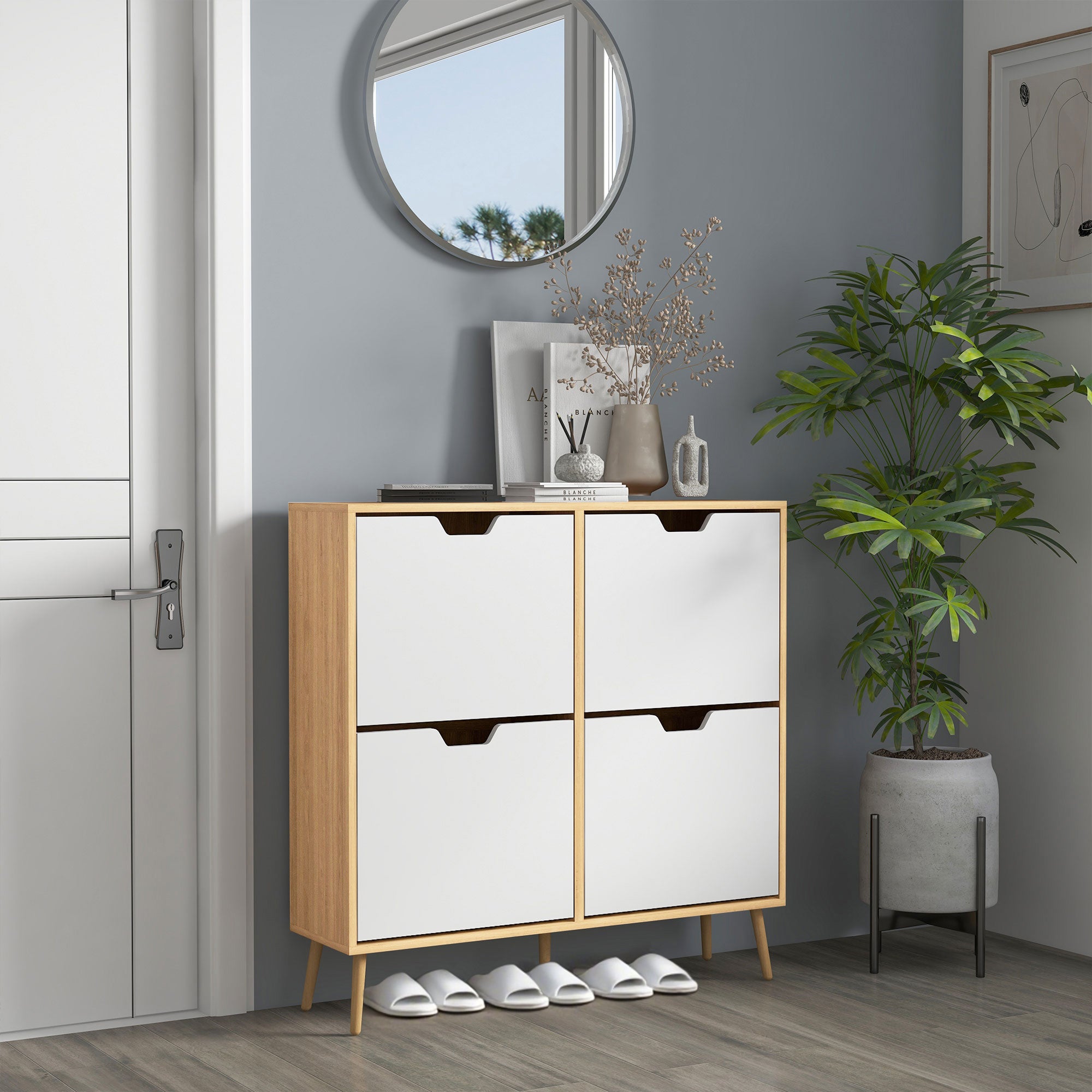 Sapateira com 4 Gavetas e Prateleiras Ajustáveis 95x26x95 cm - Madeira e Branco