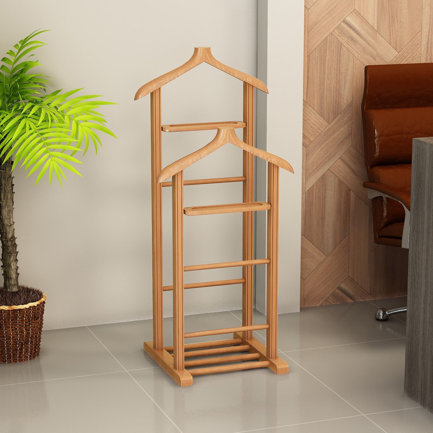 Cabide de madeira rústica de faia, 120 cm A x 33,5 cm L x 46 cm P | 100% madeira natural, montado | Cabide multifuncional elegante para decoração escandinava e campestre