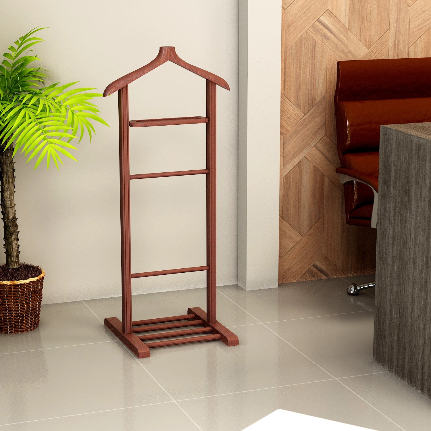 Cabide de madeira rústica de faia, cor nogueira, 33,5 cm L x 120 cm A x 46 cm P | Cabide multiuso, montado | Perfeito para decoração escandinava e campestre