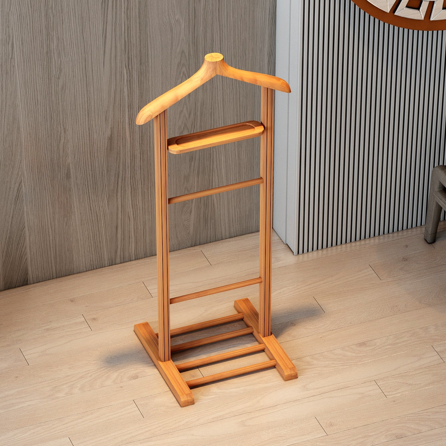 Cabide de madeira rústica de faia, 120 cm A x 33,5 cm L x 46 cm P | 100% madeira natural, montado | Cabide multifuncional elegante para decoração escandinava e campestre