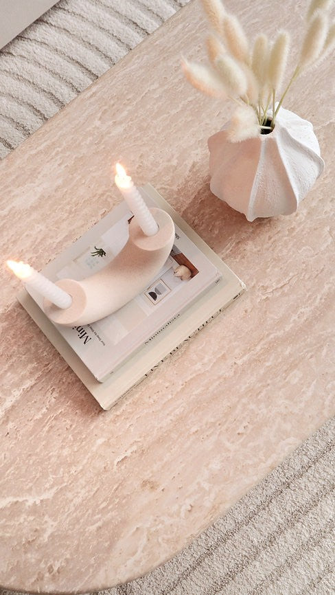 Mesa de Centro em Travertino Bege - Design Elegante 60x120cm para Sala de Estar Moderna