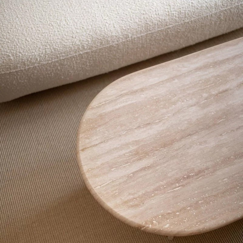 Mesa de Centro em Travertino Bege - Design Elegante 60x120cm para Sala de Estar Moderna