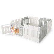 Parque de Jogos para Animais de Estimação de 8 Painéis com Porta para Animais de Até 35cm de Altura 154 x 154 x 60 cm Branco e Cinzento