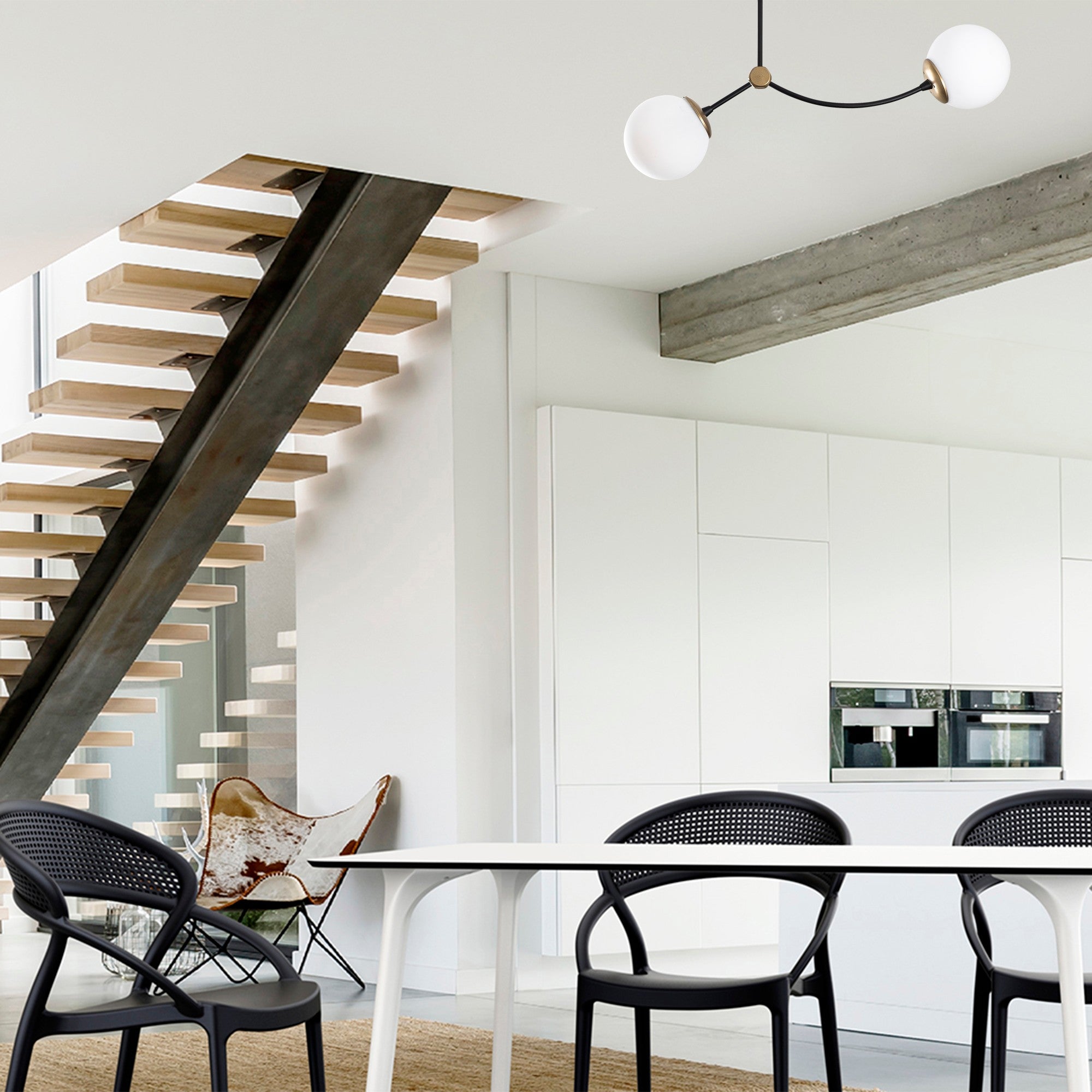 Candeeiro de Teto – 72 x 15 cm – Branco e Preto – Metal