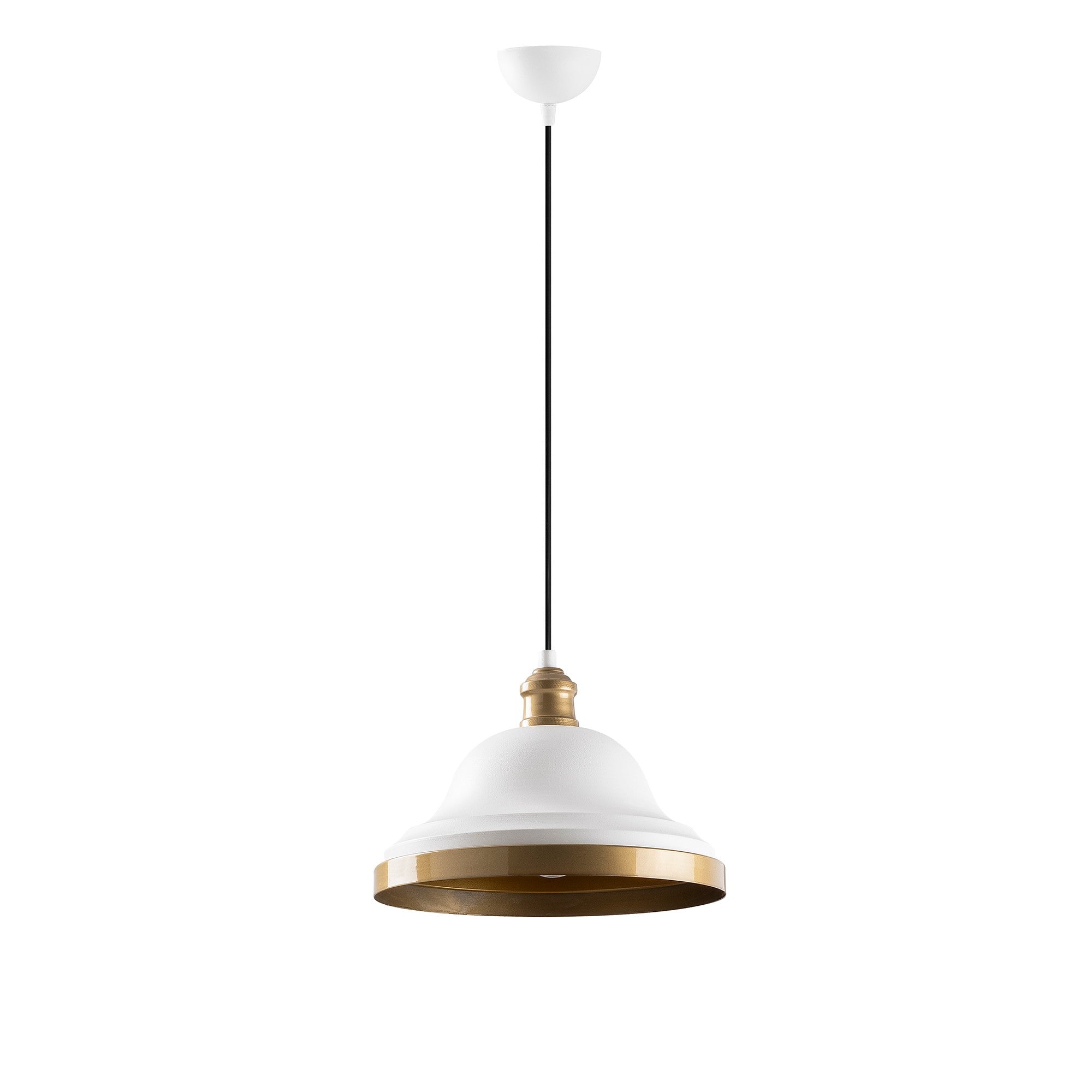 Candeeiro de Teto Escandinavo Elegante, Branco e Dourado, 30 x 30 cm, Altura 115 cm | Ajustável, Soquete E27, IP20 | Perfeito para Decoração e Iluminação Moderna