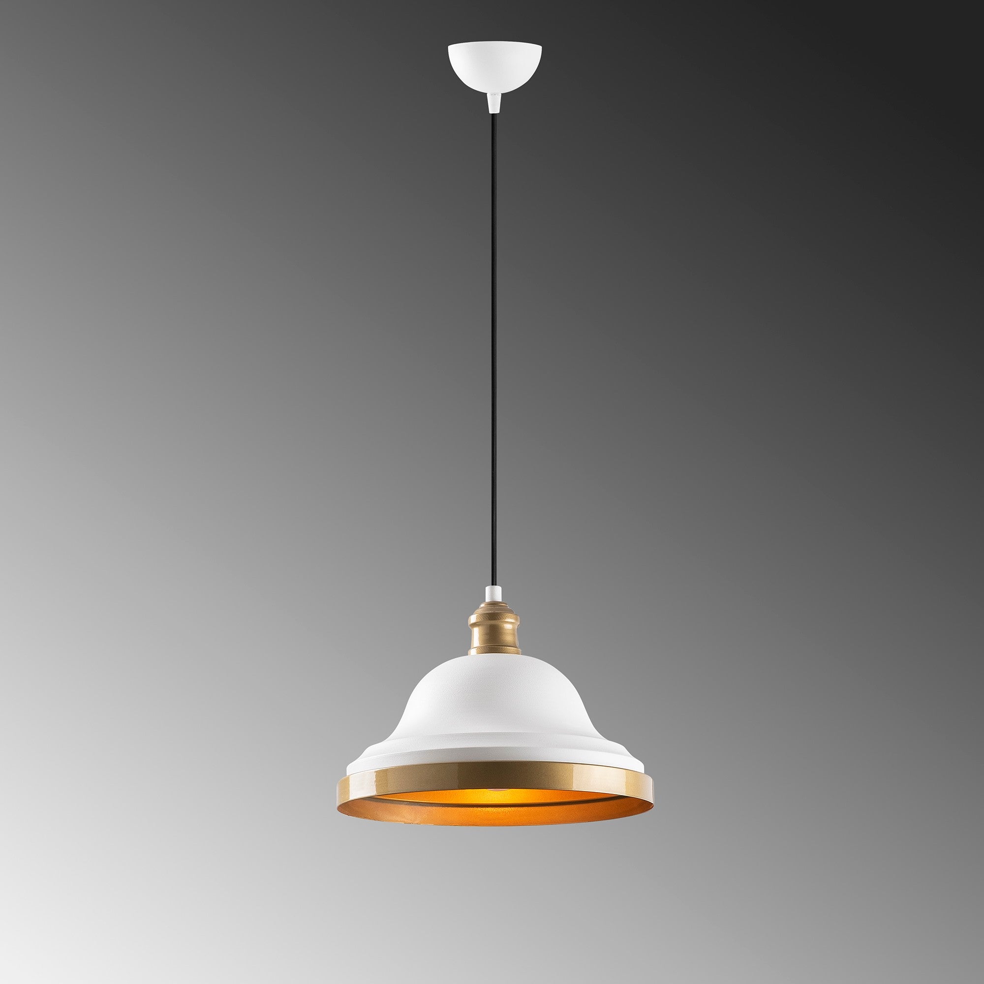 Candeeiro de Teto Escandinavo Elegante, Branco e Dourado, 30 x 30 cm, Altura 115 cm | Ajustável, Soquete E27, IP20 | Perfeito para Decoração e Iluminação Moderna