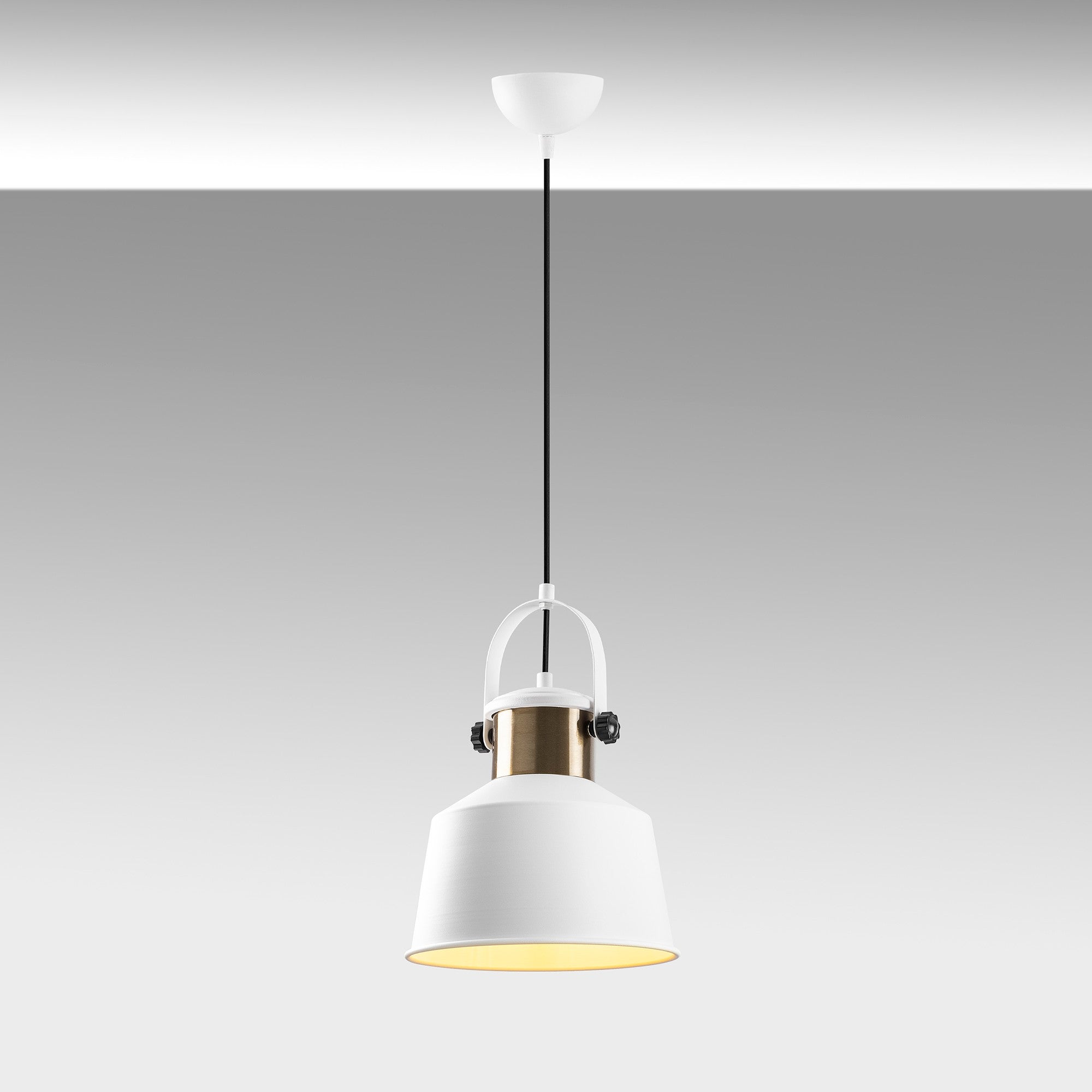 Candeeiro de Teto Branco Moderno, Corpo em Metal, 26x26 cm, Altura 136 cm, Ajustável, Soquete E27, Design Glamouroso e Escandinavo | Perfeito para Interiores Elegantes