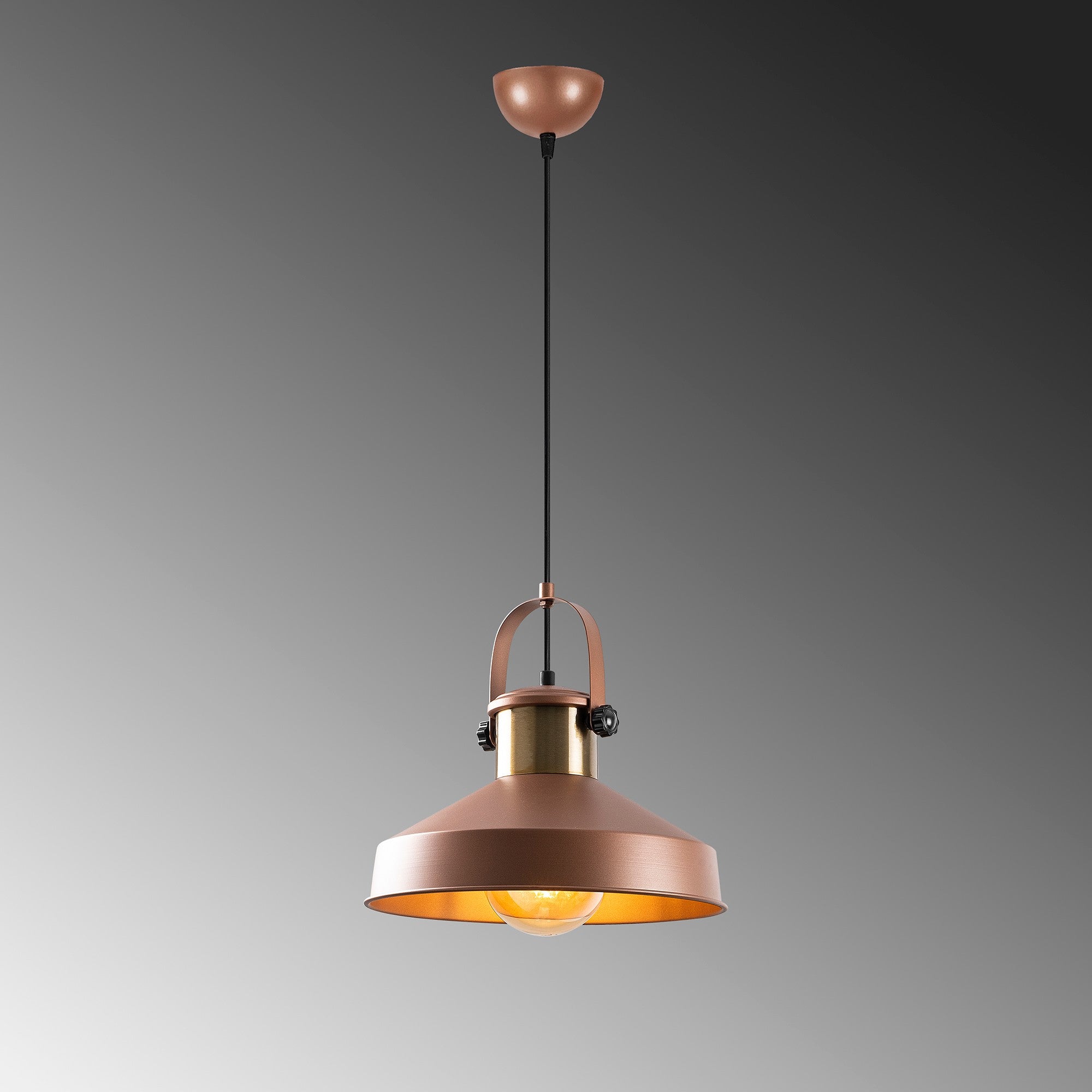 Candeeiro de Teto – 35 x 35 cm, altura 134 cm – Cobre – Metal