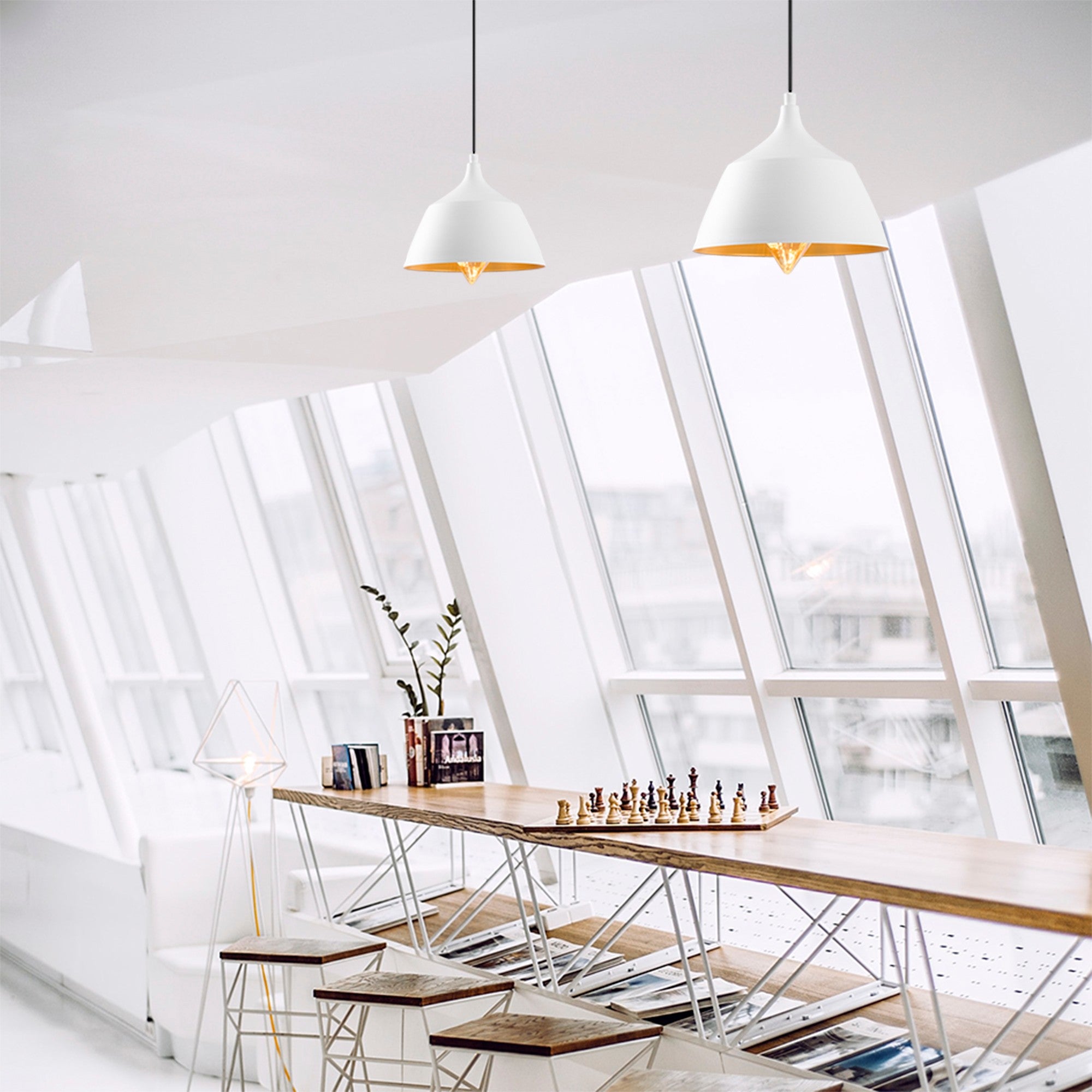 Candeeiro de Teto Escandinavo Elegante, Corpo em Metal Branco, 25 x 25 cm, Altura 119 cm, Ajustável, Soquete E27, IP20 | Perfeito para Decoração Moderna