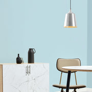 Candeeiro de Teto escandinavo elegante, 20x20 cm, altura ajustável 125 cm, prata e turquesa, corpo de ferro, E27 máx. 40 W, perfeito para espaços modernos