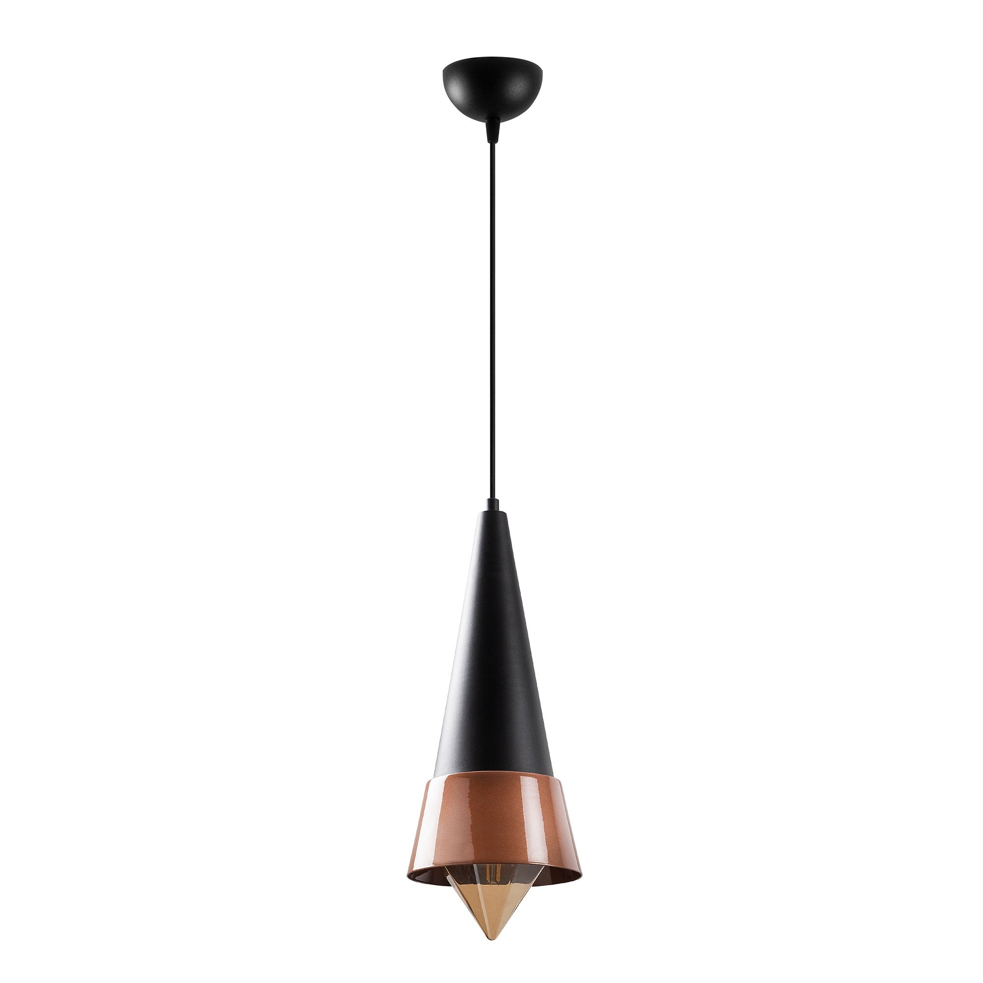 Candeeiro de Teto moderno com corpo de metal, preto e cobre, 19x19 cm, altura 137 cm, ajustável, E27 máx. 40 W, elegante para decoração glamourosa e escandinava